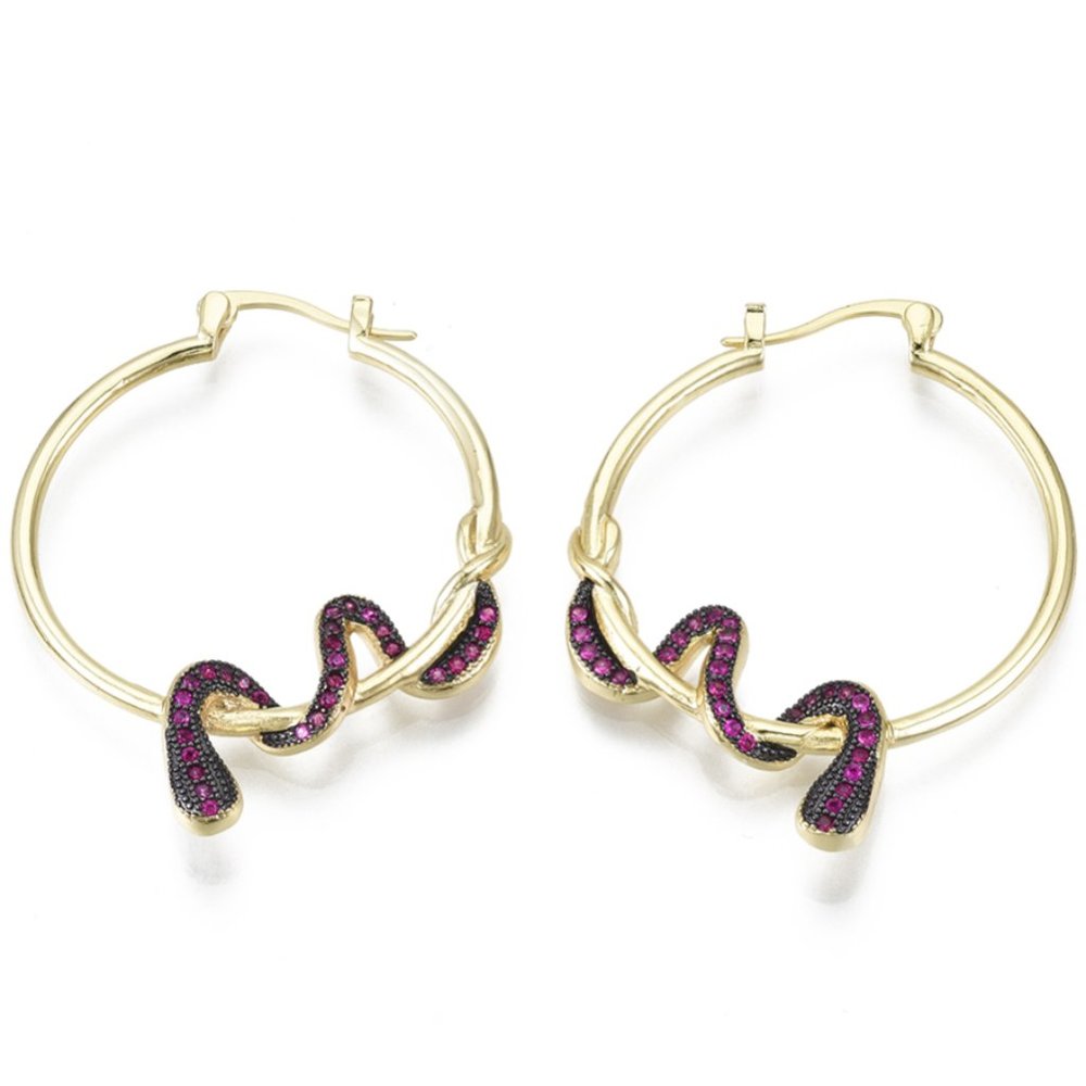 NWOT  Sexy Gold Snake Pave Hoops. Purple Rhinestone Snake Big Earrings
